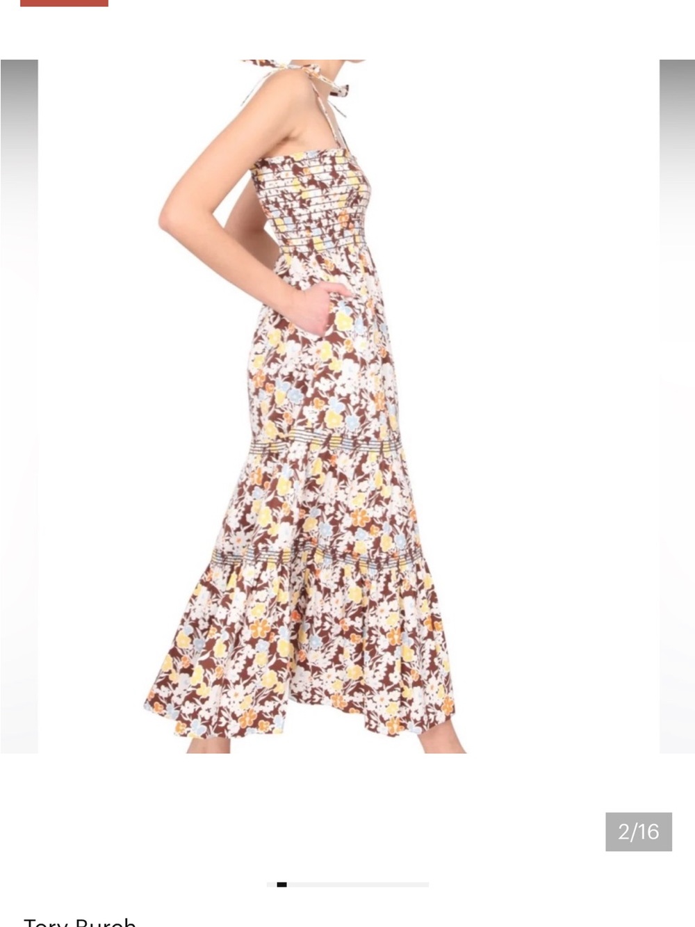 Tory Burch Reverie Floral Smocked Maxi Tie-Shoulder Dress - Picture 2 of 5